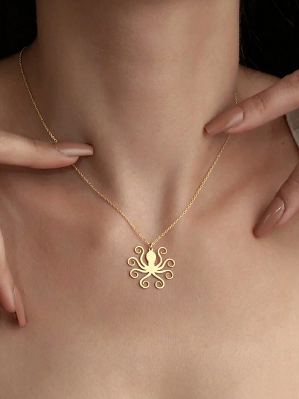 18K Gold Plated Octopus Pendant Necklace, Delicate Minimalist Marine Life